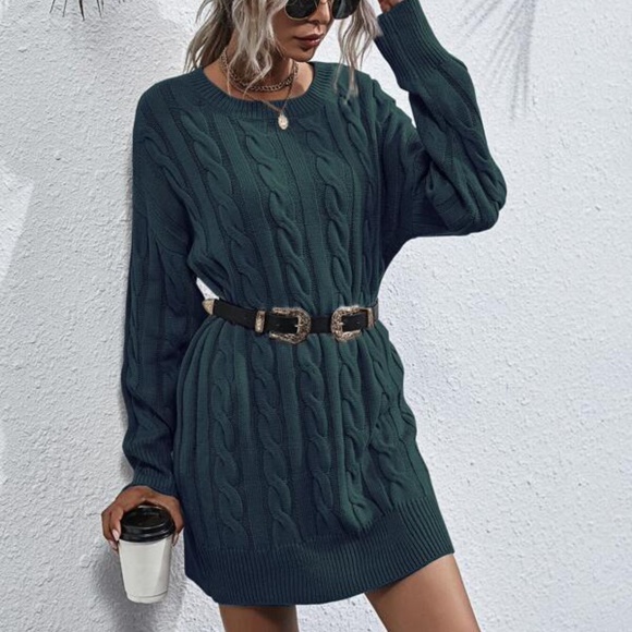 Cozy Grey oversized chunky knit cable sweater dress - Picture 5 of 12